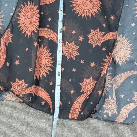 Celestial Kimono Womens One Size Black Brown Sheer Sun Moon Stars Midi Cover Up - Picture 8 of 15